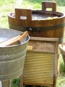 antique wooden wash tubs and scrub boards